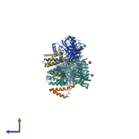 PDB entry 7lcg coloured by chain, side view.
