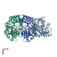 PDB entry 7lk1 coloured by chain, top view.