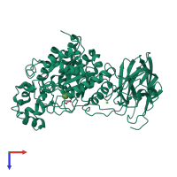 PDB entry 7lk7 coloured by chain, top view.