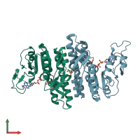 PDB entry 7lnt coloured by chain, front view.