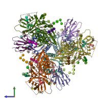 PDB entry 7lpn coloured by chain, side view.