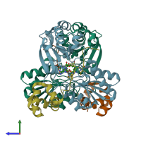 PDB entry 7lte coloured by chain, side view.