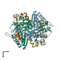 PDB entry 7lts coloured by chain, top view.