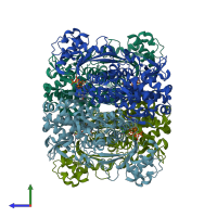 PDB entry 7ltt coloured by chain, side view.