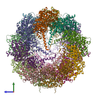 PDB entry 7lum coloured by chain, side view.