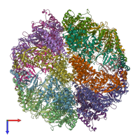 PDB entry 7lum coloured by chain, top view.