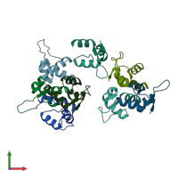 PDB entry 7lwr coloured by chain, front view.