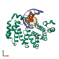 PDB entry 7lxh coloured by chain, front view.