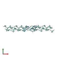 Homo trimeric assembly 1 of PDB entry 7lxq coloured by chemically distinct molecules, front view.