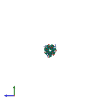 Homo trimeric assembly 1 of PDB entry 7lxq coloured by chemically distinct molecules, side view.