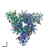 PDB entry 7m5e coloured by chain, side view.