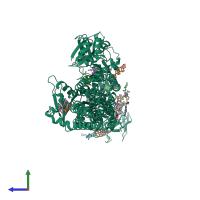 PDB entry 7m5y coloured by chain, side view.