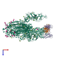 Hetero heptameric assembly 1 of PDB entry 7m6f coloured by chemically distinct molecules, top view.