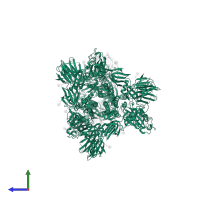 Spike glycoprotein in PDB entry 7m6f, assembly 1, side view.