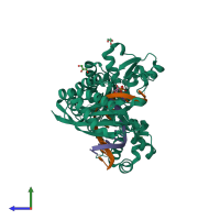 PDB entry 7m7y coloured by chain, side view.