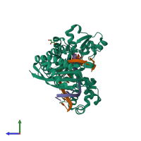 PDB entry 7m8d coloured by chain, side view.