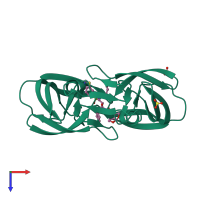 Homo dimeric assembly 1 of PDB entry 7maa coloured by chemically distinct molecules, top view.