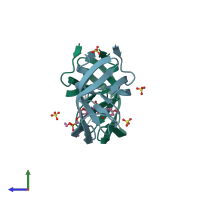 PDB entry 7mab coloured by chain, side view.