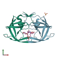 PDB entry 7maf coloured by chain, front view.