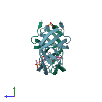 PDB entry 7maf coloured by chain, side view.