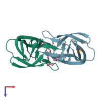 PDB entry 7maf coloured by chain, top view.
