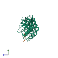 PDB entry 7mb7 coloured by chain, side view.