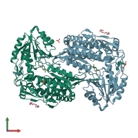 PDB entry 7mer coloured by chain, front view.