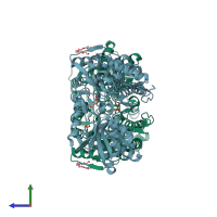 PDB entry 7mer coloured by chain, side view.