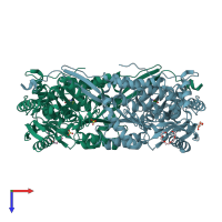 PDB entry 7mer coloured by chain, top view.