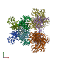 PDB entry 7mfm coloured by chain, front view.
