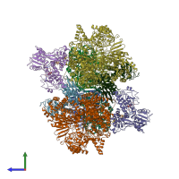 PDB entry 7mfm coloured by chain, side view.