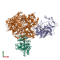 PDB entry 7mft coloured by chain, front view.