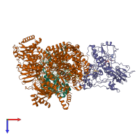 PDB entry 7mft coloured by chain, top view.