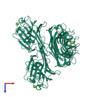 Homo tetrameric assembly 1 of PDB entry 7mgc coloured by chemically distinct molecules, top view.