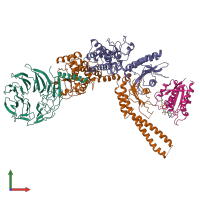 PDB entry 7mge coloured by chain, front view.