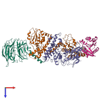 PDB entry 7mge coloured by chain, top view.