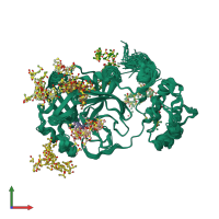 PDB entry 7mhm coloured by chain, ensemble of 43 models, front view.