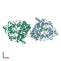 PDB entry 7mk8 coloured by chain, front view.