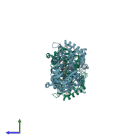 PDB entry 7mk8 coloured by chain, side view.