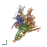 PDB entry 7mkd coloured by chain, side view.