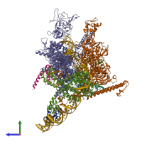 PDB entry 7mkj coloured by chain, side view.