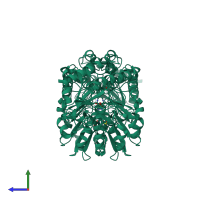 Homo dimeric assembly 1 of PDB entry 7mkv coloured by chemically distinct molecules, side view.