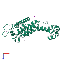 PDB entry 7mn0 coloured by chain, top view.