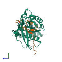 PDB entry 7mnq coloured by chain, side view.