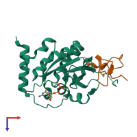 PDB entry 7mo1 coloured by chain, top view.