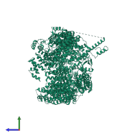 PDB entry 7mop coloured by chain, side view.