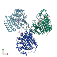 PDB entry 7moz coloured by chain, front view.