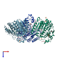 PDB entry 7moz coloured by chain, top view.