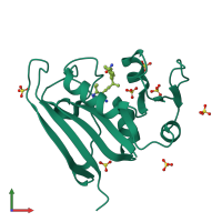 PDB entry 7mqp coloured by chain, front view.