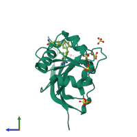 PDB entry 7mqp coloured by chain, side view.